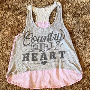 BONGO Gray & Pink 'Country Girl Heart' Racerback Tank